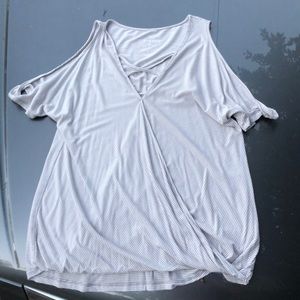 American Eagle Shoulderless Gray Striped Blouse